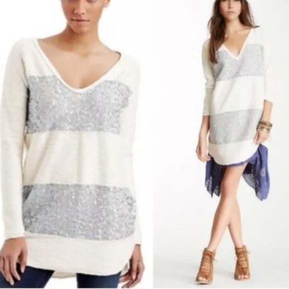 Gorgeous Free People hi-lo sequin sweater tunic - Picture 2 of 9
